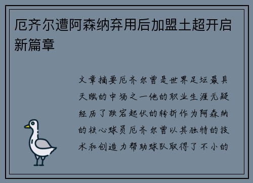 厄齐尔遭阿森纳弃用后加盟土超开启新篇章 厄齐尔遭阿森纳弃用后加盟土超开启新篇章