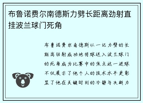 布鲁诺费尔南德斯力劈长距离劲射直挂波兰球门死角 布鲁诺费尔南德斯力劈长距离劲射直挂波兰球门死角